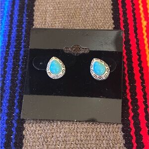 Teardrop southwestern turquoise silver cowgirl earrings